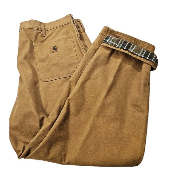 Carhartt Other - Carhartt Plaid Lined Brown Original Dungaree Fit Canvas Work Pants Mens 42x30